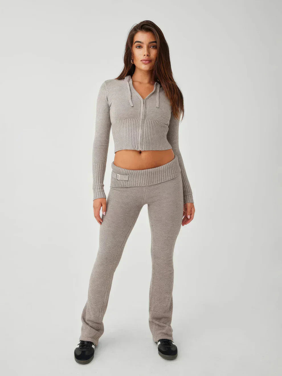 Dam Loungewear Set Tvådelat Mjuk Polyester Cardigan och Byxor-4