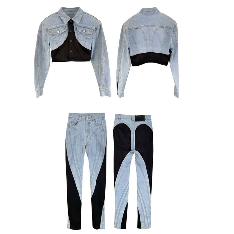 Smala Jeans för Damer med Klippta Dekorationer och PU-Läder – Hög Midja, Regelbunden Passform, Tvättad Denim 3