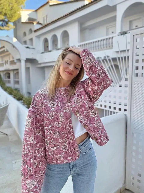 Kvinnors Topp Avslappnad Blommönster Polyester-1
