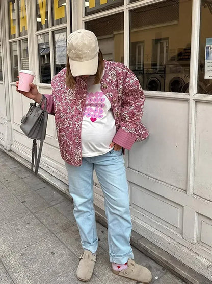 Kvinnors Topp Avslappnad Blommönster Polyester-4