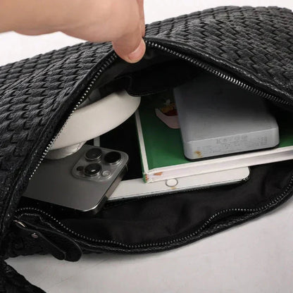 Dam Axelväska Flätad Veganskt Läder Elegant Rymlig Design-5