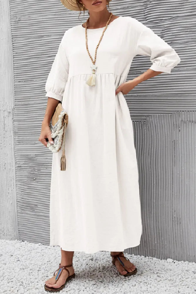 Dam Fritidsklänning A-linje Cirkulär Halsringning Mjuk Tyg-1