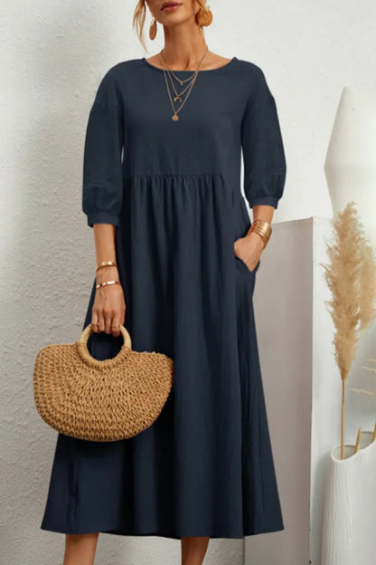 Dam Fritidsklänning A-linje Cirkulär Halsringning Mjuk Tyg-6