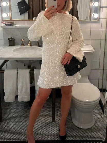 Damklänningar Mini Långärmad Loopdetalj Polyester-2