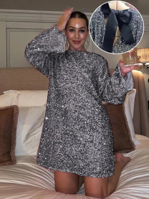 Damklänningar Mini Långärmad Loopdetalj Polyester-6