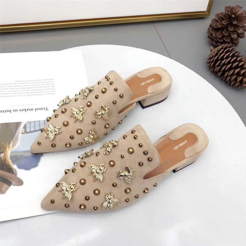 Dam Mules Suede Medium Häl med Metallic Ornament-1