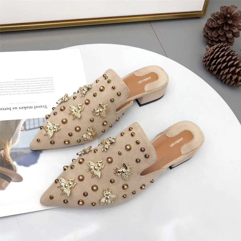 Variant image for Dam Mules Suede Medium Häl med Metallic Ornament-1