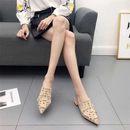 Dam Mules Suede Medium Häl med Metallic Ornament-3