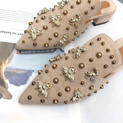 Dam Mules Suede Medium Häl med Metallic Ornament-2