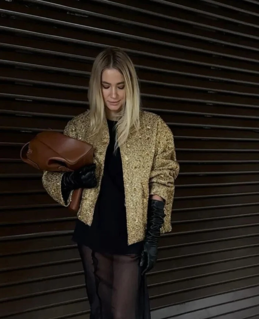 Damjacka Överdimensionerad Glitter Polyester för Damer-2