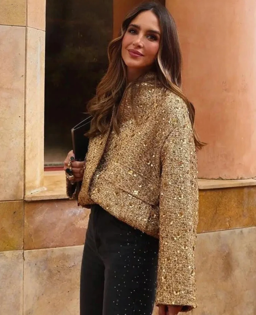 Damjacka Överdimensionerad Glitter Polyester för Damer-3