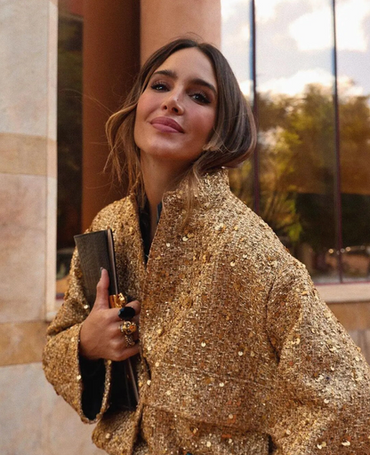 Damjacka Överdimensionerad Glitter Polyester för Damer-4