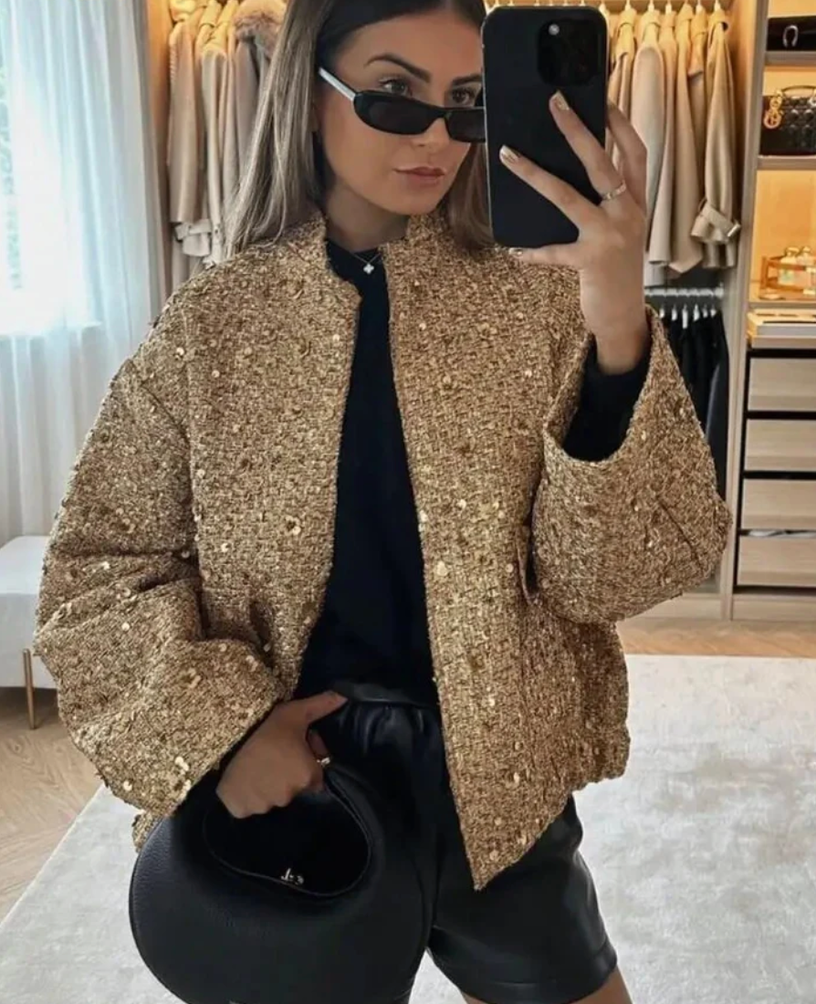 Damjacka Överdimensionerad Glitter Polyester för Damer-5