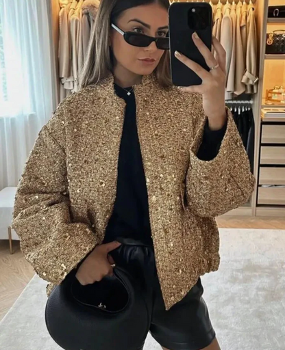Damjacka Överdimensionerad Glitter Polyester för Damer-5