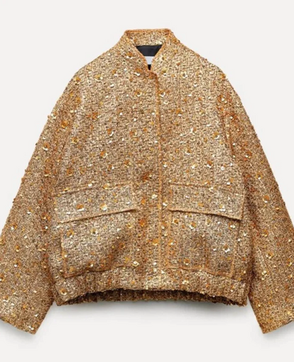 Damjacka Överdimensionerad Glitter Polyester för Damer-1