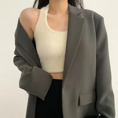Kvinna Blazer Smal Passform Syntetfiber-3