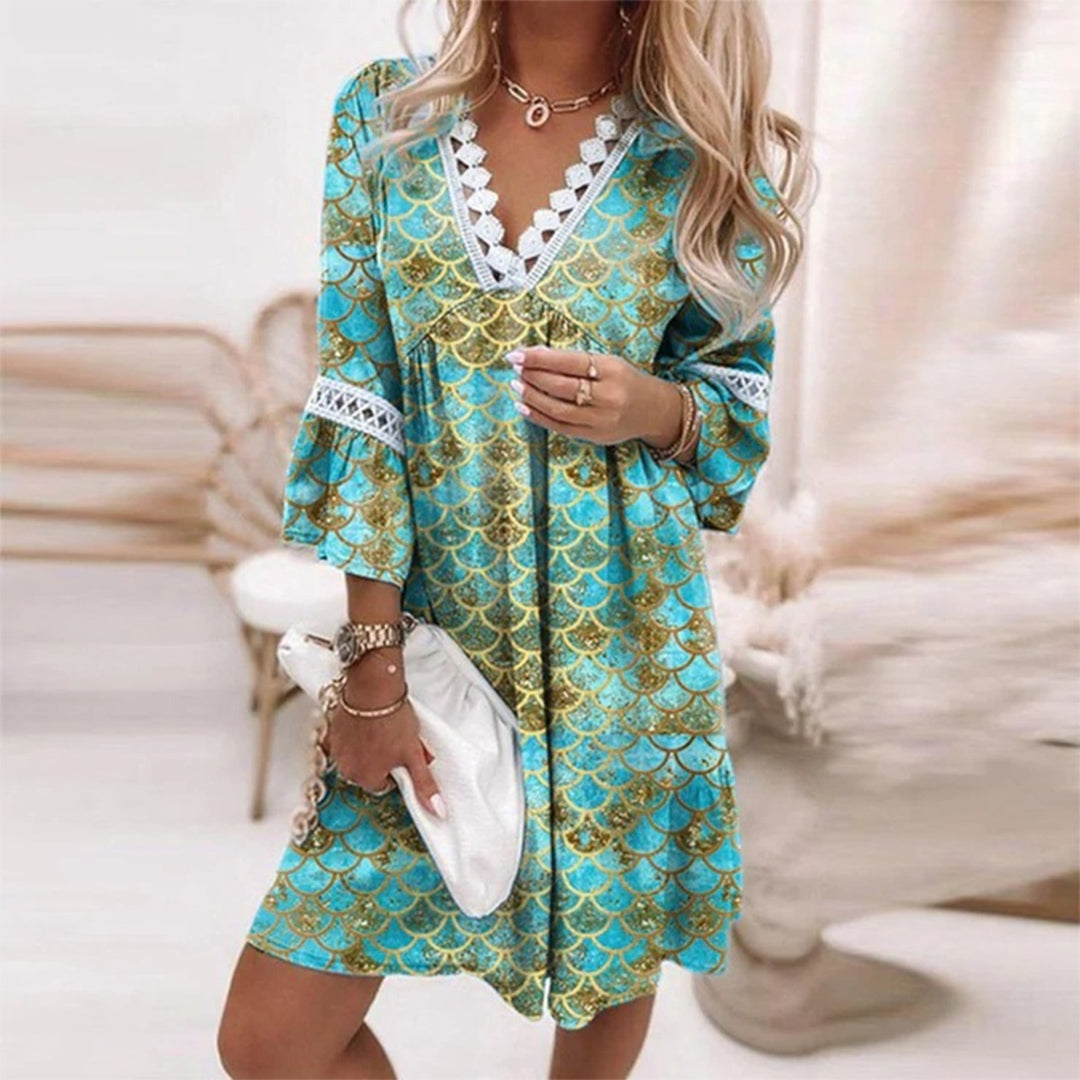 Dam Klänning Broderad V-Hals Polyester Elegant Fina Dam Klänningar-3