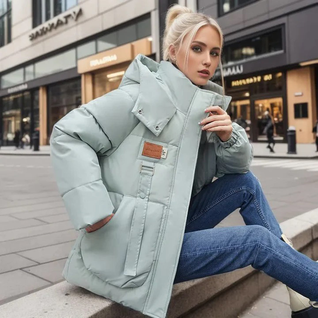 Vinterkappa Dam Tidlös Design 100% Polyester med Praktiska Fickor-4