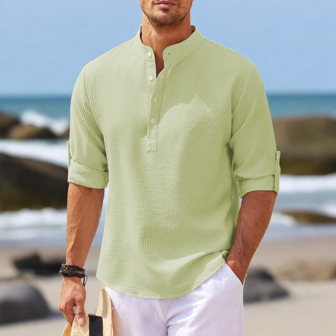 Herrar Polo Skjorta Mandarinkrage Texturmönster Mjuk Andningsbar Tyg-4