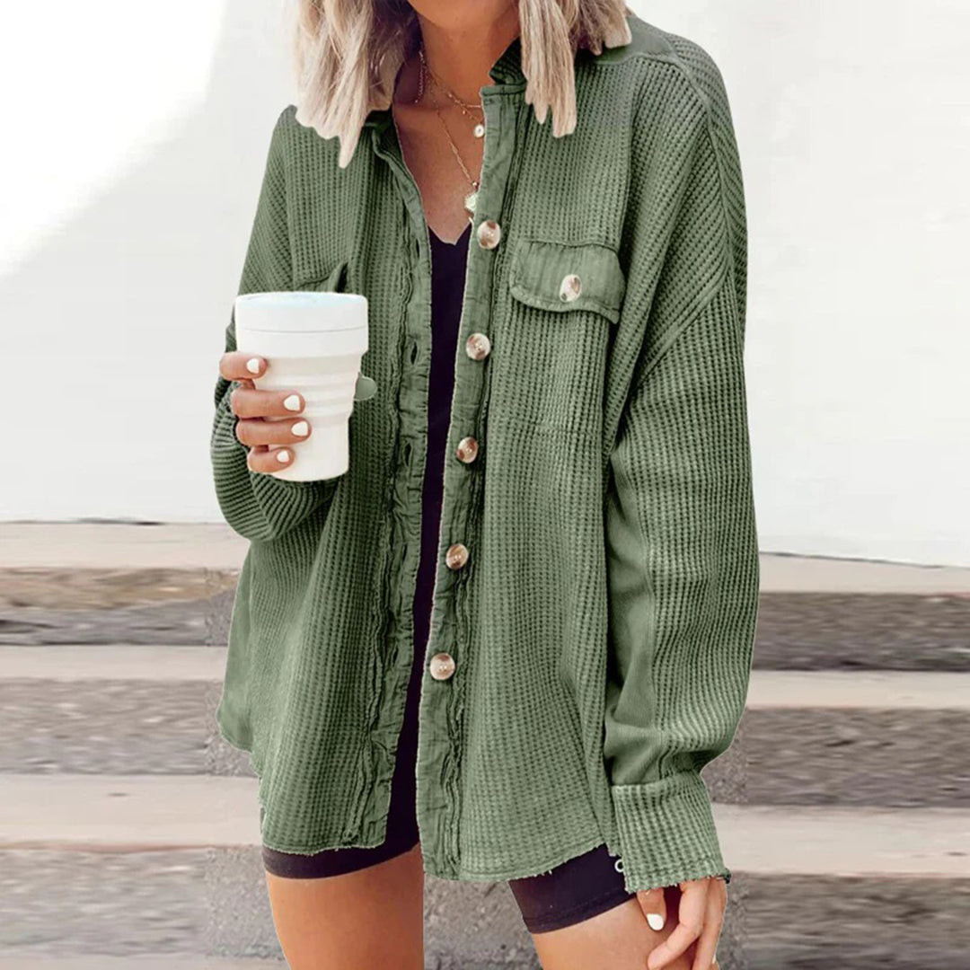 Dam Ribbstickad Kofta Av Polyester Elegant Avslappnad Stil-3