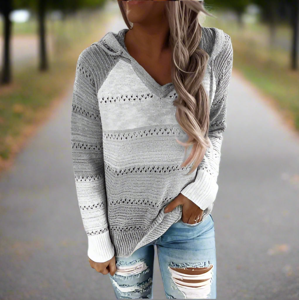 Variant image for Stickad Dam Tröja Randdesign i Kashmir för Höst och Vinter-9