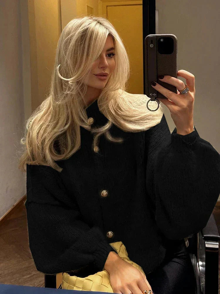 Variant image for Dam Kardigan Hög Krage Akryl med Gyllene Knappar-10