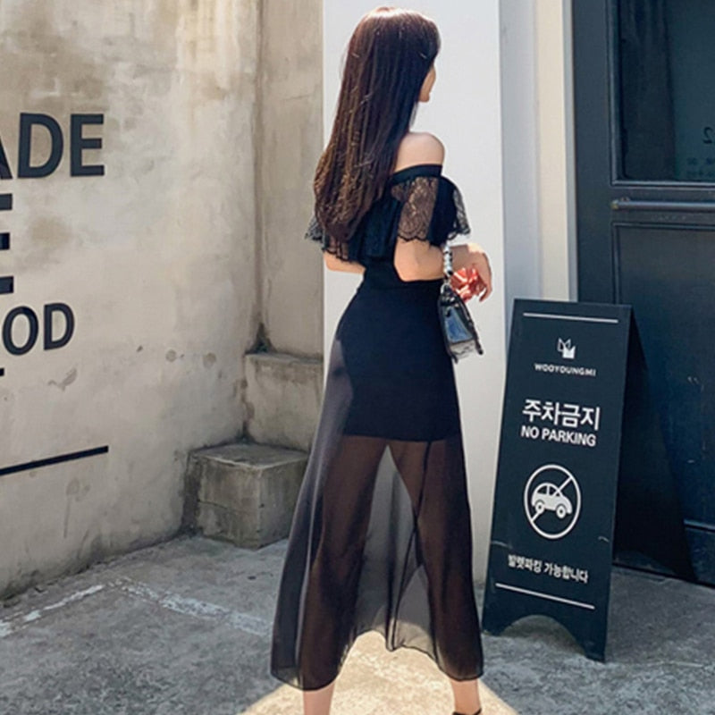 Kvinnors Glittrig Miniklänning Transparent Drapering Polyester-2