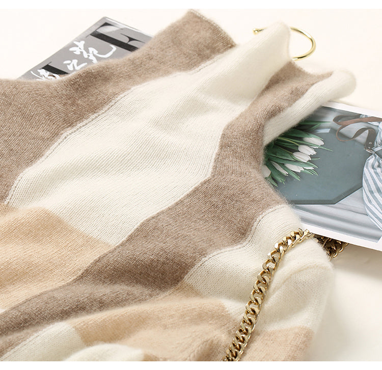 Dam Stickad Turtleneck Tröja i Ull Normal Längd Långa Ärmar-6