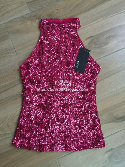 Dam Topp Glitterdesign Kort Polyester-5