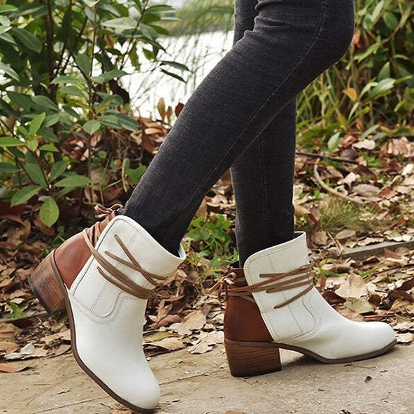 Dam Stövlar Vintage Snörning Läder 6