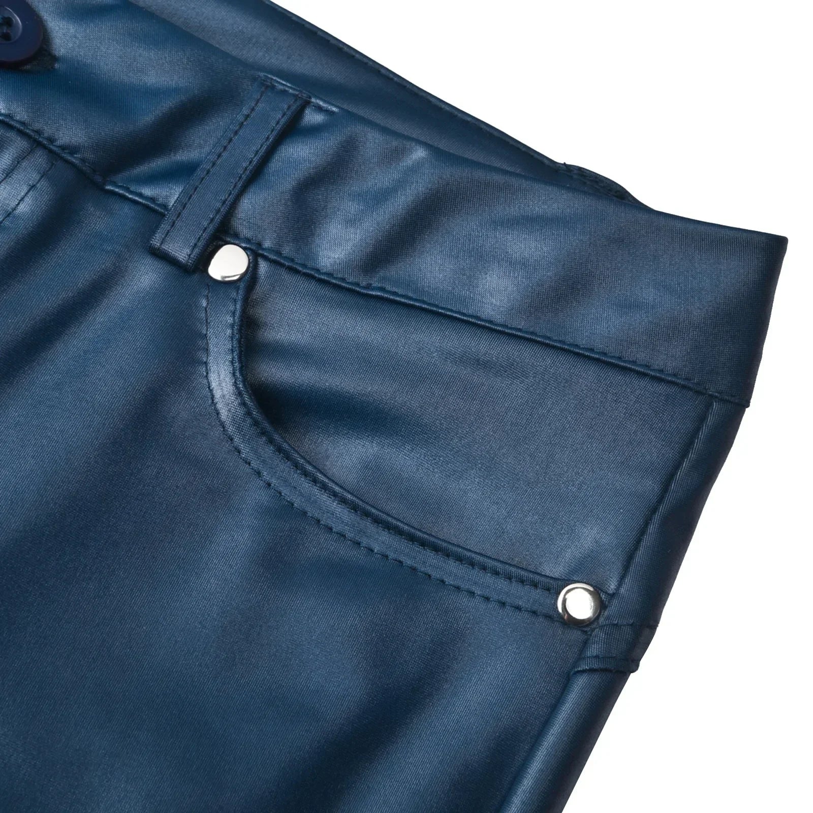 Herr Slim Fit Läderbyxor Hög Midja PU-Läder-4