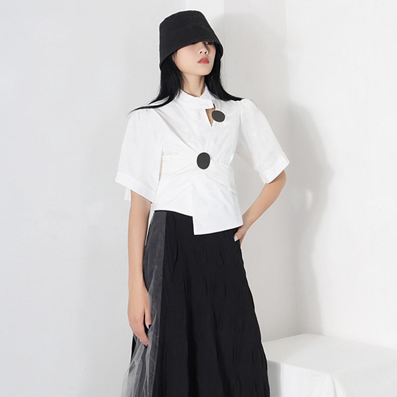 Dam Blus Kortärmad Monokrom Bomull Elegant 4