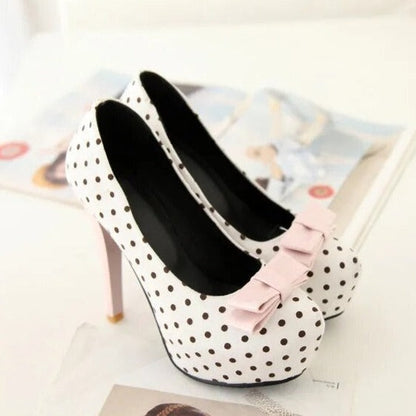 Dam Pumps Rund Tå Bomull Fjärilsdetalj 8 cm Klack-6