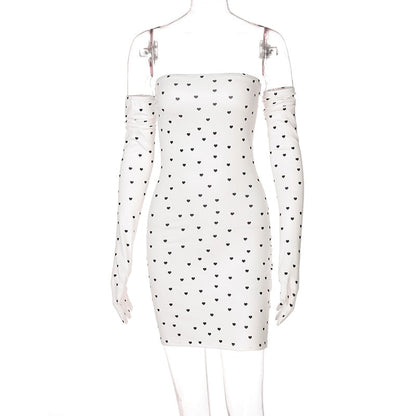 Kvinna Miniklänning A-linjeformad Hjärttryck Polyester-5