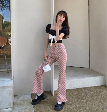 Dam Ridbyxor Avslappnad Bomull med Hög Midja och Praktiska Fickor-3