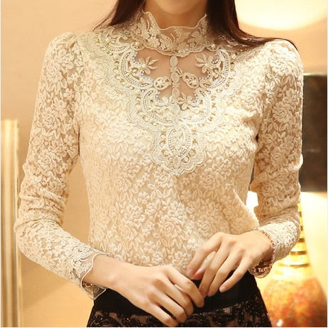Variant image for Dam Blus Broderad Långärmad Spets Casual Elegant-7