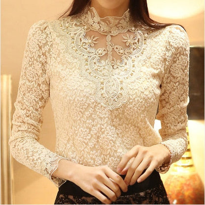 Variant image for Dam Blus Broderad Långärmad Spets Casual Elegant-7