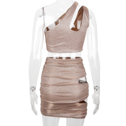 Dam Kjol och Topp Set Monokrom Kort Ärmlös Polyester Spandex-4