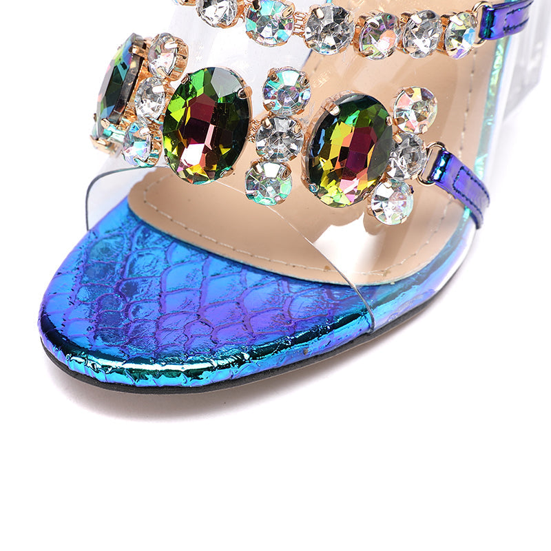 Dam Sandal med Fyrkantig Klack – PVC med Glittrande Detaljer, Mycket Hög Klack 11 cm, Gummi Yttersula 6