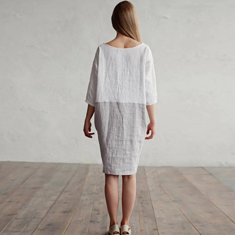 Dam Klänning Elegant Linne för Alla Tillfällen-2