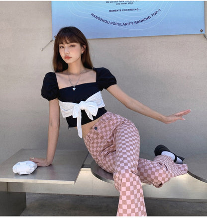 Dam Ridbyxor Avslappnad Bomull med Hög Midja och Praktiska Fickor-6