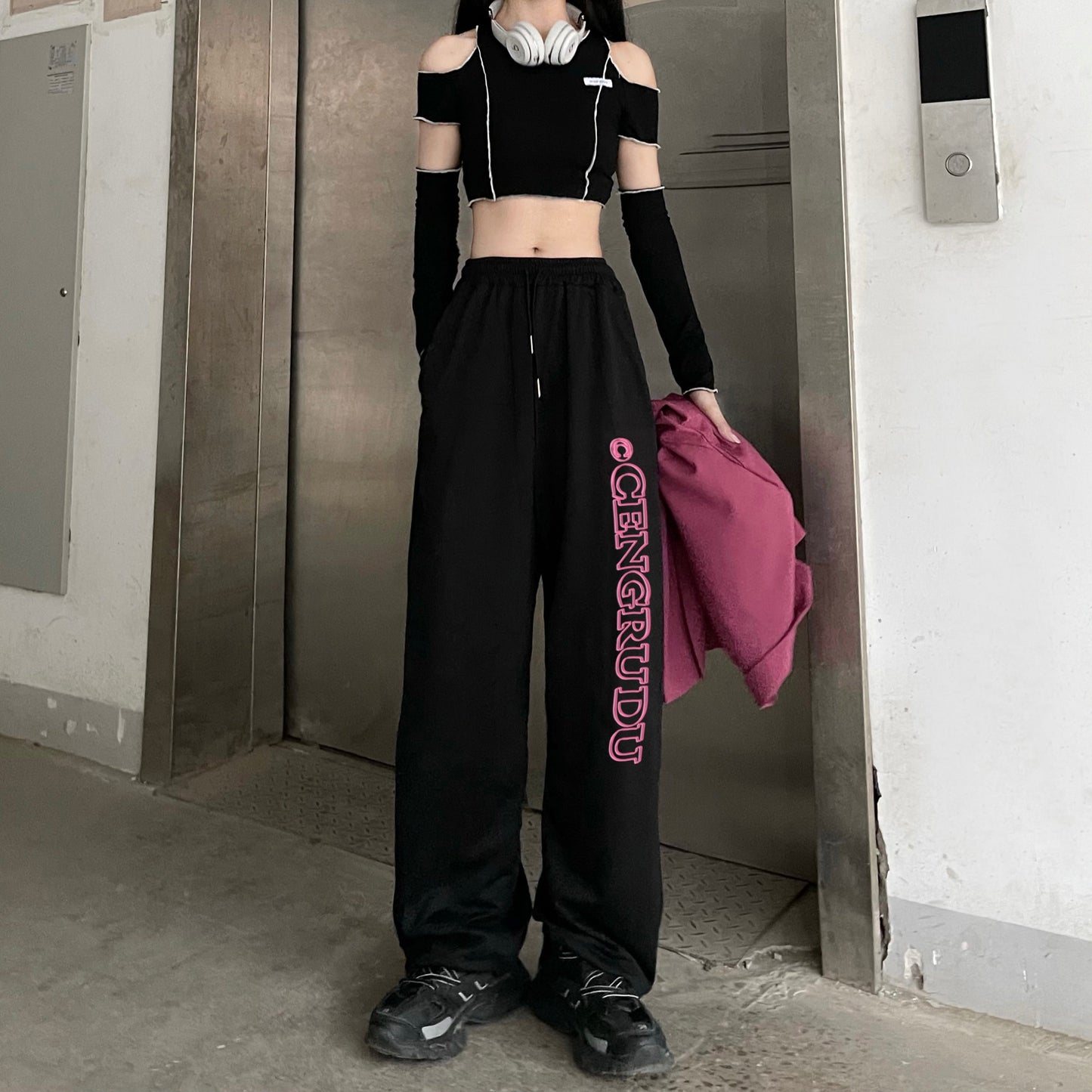 Dam Avslappnade Byxor Polyester med Elastiskt Midjeband-2