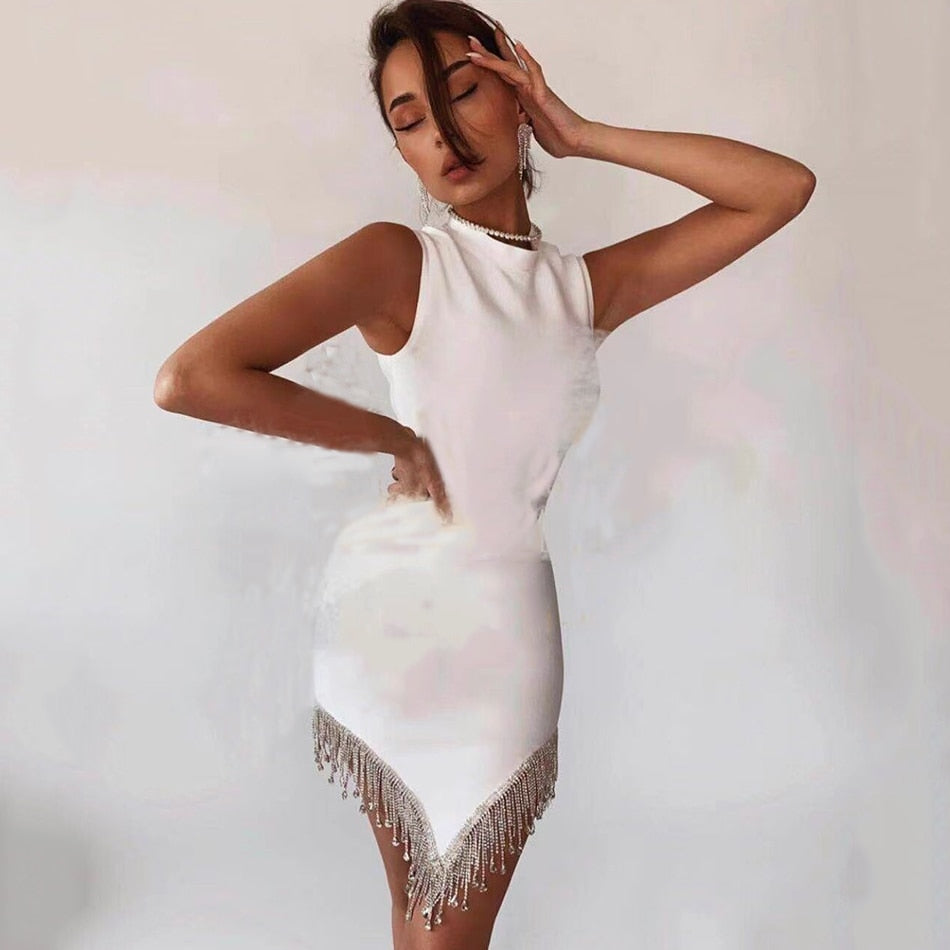 Kvinna Miniklänning Ärmlös Glittrig med Strassdetaljer-6