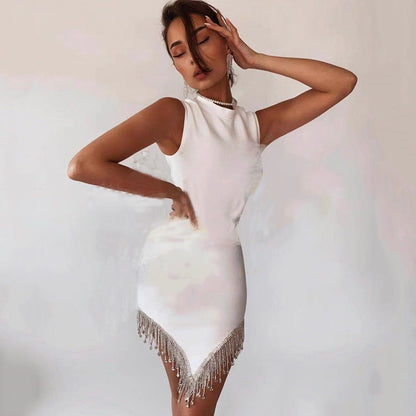 Kvinna Miniklänning Ärmlös Glittrig med Strassdetaljer-6