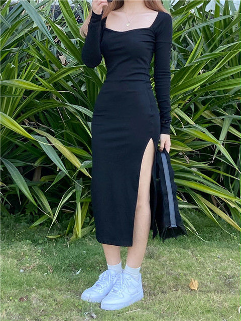 Fina Dam Klänningar Midi Fyrkantig Halsringning Bomull Polyester-2