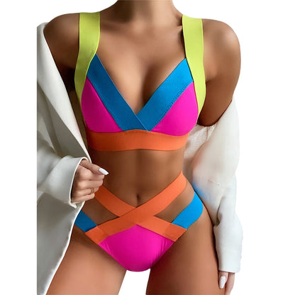 Variant image for Dam Bikini Hög Midja Nylon Patchwork-2