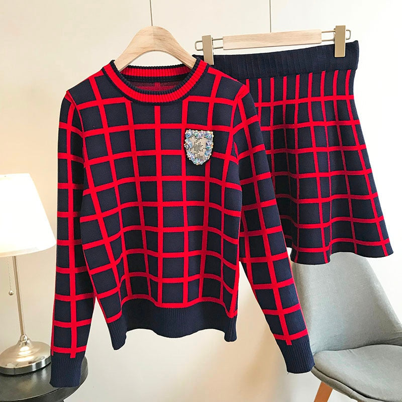 Kvinnors Rockset Långärmad Topp Minikjol Bomull-6