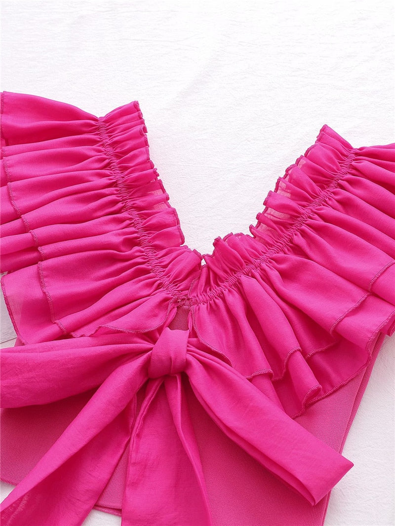 Dam Crop Top ärmlös Rufsade Detaljer Polyester-5