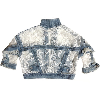 Dam Denimjacka med Spetsdetaljer och Klassisk Design-6