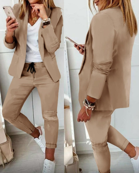 Elegant Dam Blazer Set i Sammet – Modern och Feminin Design, Mjuk och Stretchig, Perfekt för Arbete och Fritid, Finns i Flera Färger 1